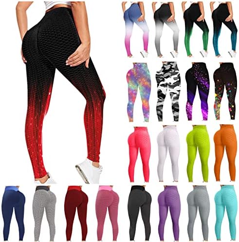 Жените се Врзуваат боја Печатени Јога Панталони Меур Хип Кревање Вежбање Фитнес Leggings Висока Половината Еластична Спортски